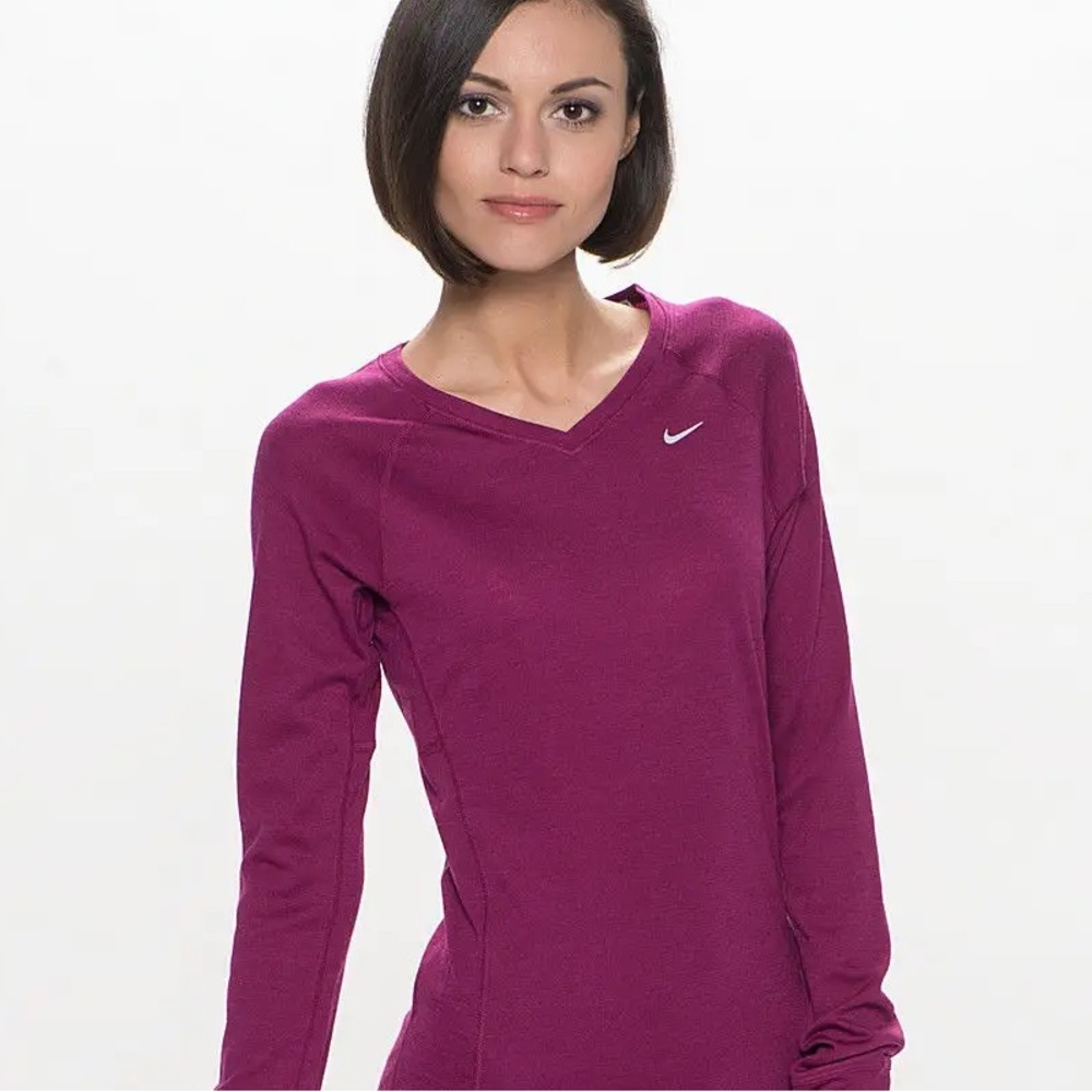 Nike Women’s Dri Fit V-Neck Magenta Purple Long Sleeve Top
